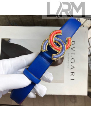 Chanel Calfskin Belt with Double Colors CC Buckle 30mm Blue 