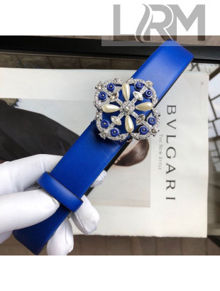 Chanel Calfskin Belt with Pearl Bloom Buckle 30mm Blue 