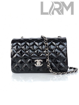 Chanel Quilted Patent Leather Small 20cm Flap Bag Black/Silver 2020