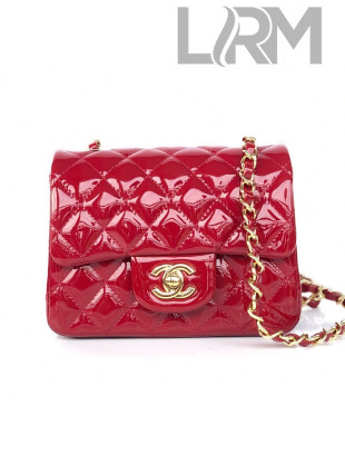 Chanel Quilted Patent Leather Mini Square Flap Bag Red/Gold 2020