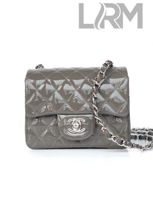 Chanel Quilted Patent Leather Mini Square Flap Bag Gray/Silver 2020