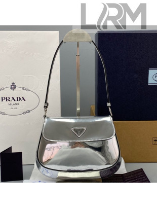 Prada Cleo Brushed Leather Shoulder Bag with Flap 1BD311 Silver 2021