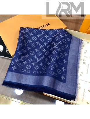 Louis Vuitton Shiny Silver Monogram Shawl Scarf 142x142cm Denim Blue 2021