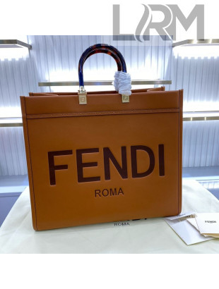 Fendi Sunshine Shopper Leather Tote Bag Brown 2020