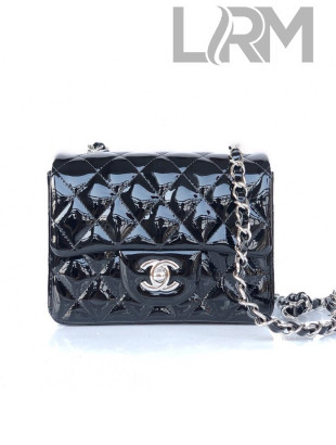 Chanel Quilted Patent Leather Mini Square Flap Bag Black/Silver 2020