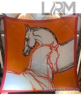 Hermes Horse Silk & Cashmere Square Scarf 140x140cm H2081007 Orange 2020