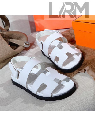 Hermes Chypre Calfskin Flat Sandals White 2021