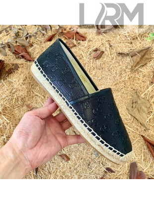 Gucci GG Embossed Leather Espadrilles Black 2021 