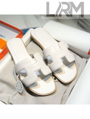 Hermes Oran Classic Calfskin Flat Slide Sandal White 2021 02