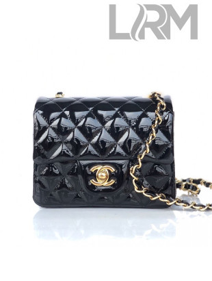 Chanel Quilted Patent Leather Mini Square Flap Bag Black/Gold 2020