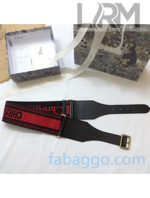 Dior Embroidered Canvas Belt 60mm with Framed Buckle Red 2020