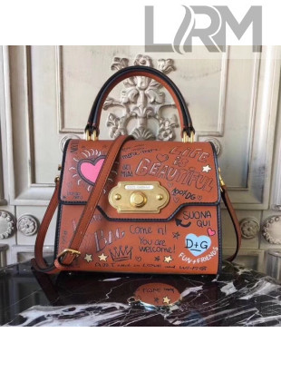Dolce&Gabbana Welcome Bag in Mural-Print Calfskin Tan 2018