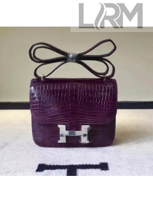 Hermes 18cm/23cm Constance Bag in Crocodile Leather Purple