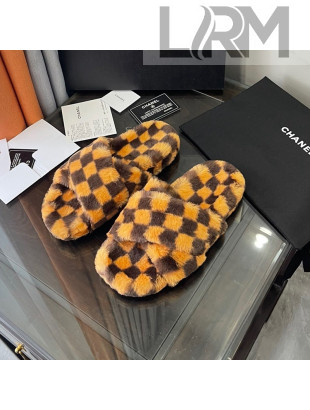 Chanel Wool Check Flat Sandals Brown 2021 03