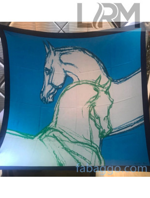 Hermes Horse Silk & Cashmere Square Scarf 140x140cm H2081009 Blue 2020