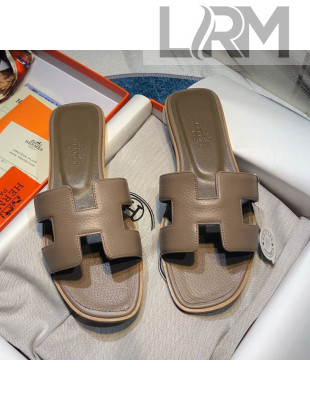 Hermes Oran Classic Calfskin Flat Slide Sandal Grey 2021 06