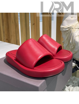 Balenciaga Padded Lambskin Slide Sandals Red 2021