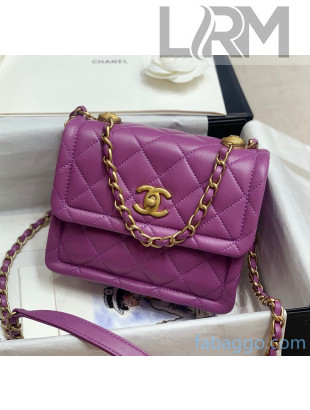 Chanel Quilted Lambskin Small Flap Bag with Metal Button AS2054 Purple 2020