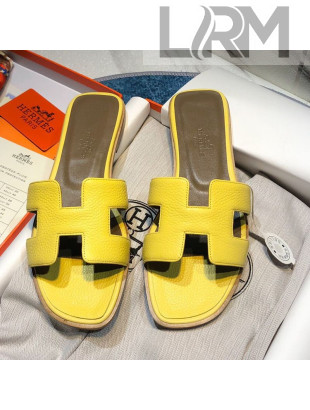 Hermes Oran Classic Calfskin Flat Slide Sandal Yellow 2021 07