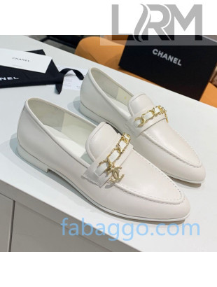 Chanel Calfskin Chain Charm Loafers G36420 White 2020