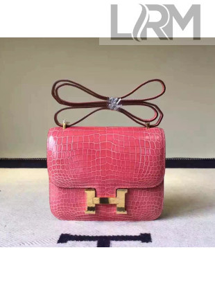 Hermes 18cm/23cm Constance Bag in Crocodile Leather Rosy