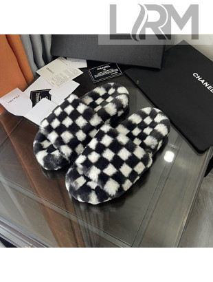 Chanel Wool Check Flat Sandals Black/White 2021 05