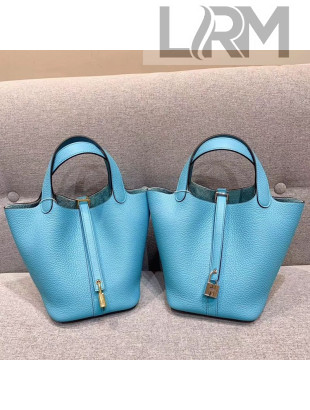Hermes Picotin Lock 18cm/22cm in Clemence Leather with Silver/Gold Hardware Sky Blue(All Handmade)