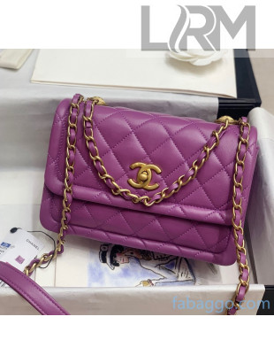 Chanel Quilted Lambskin Medium Flap Bag with Metal Button Purple AS2055 Lilac 2020