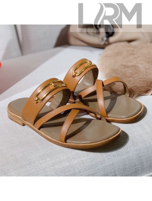 Hermes Claire Cross Strap Flat Sandals Brown 2021