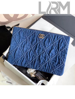 Chanel Maxi-Quilted Denim Medium Clutch Pouch Bag Blue 2020