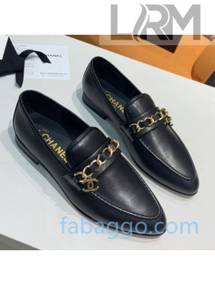 Chanel Calfskin Chain Charm Loafers G36420 Black 2020