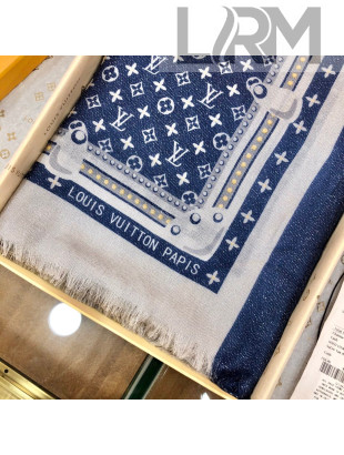 Louis Vuitton Monogram Cashmere Denim Shawl Scarf 200x100cm Blue 2021