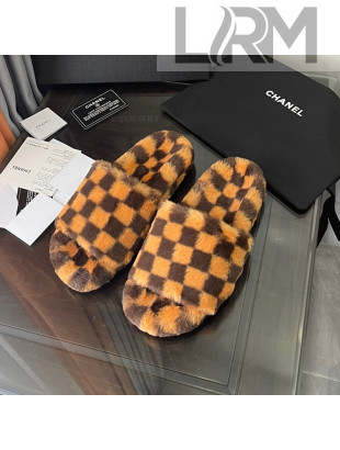 Chanel Wool Check Flat Sandals Brown 2021 06