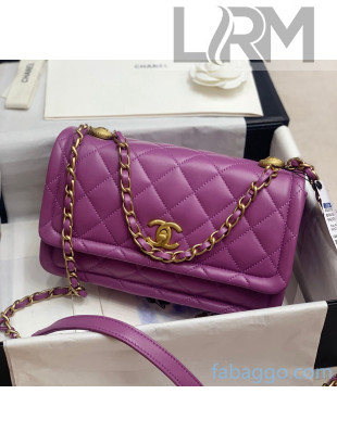 Chanel Quilted Lambskin Large Flap Bag with Metal Button AS2056 Purple 2020