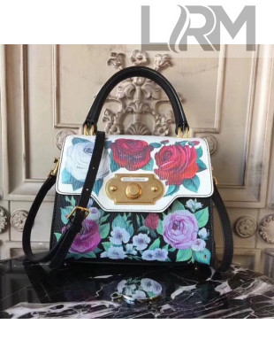 Dolce&Gabbana Welcome Bag in Flower Print Calfskin Black 2018