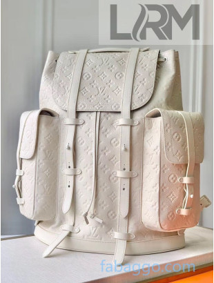 Louis Vuitton Men's Christopher Monogram Embossed Backpack GM M53285 White 2019