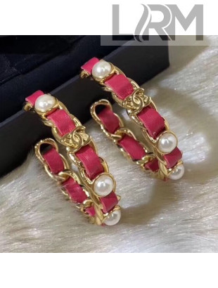 Chanel Leather and Chain Hoop Earrings AB2674 Red 2019