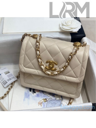 Chanel Quilted Lambskin Small Flap Bag with Metal Button AS2054 Off-White 2020