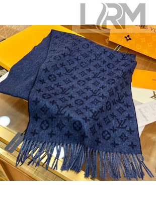 Louis Vuitton Monogram Cashmere Wool Long Scarf 35x200cm Blue 2021