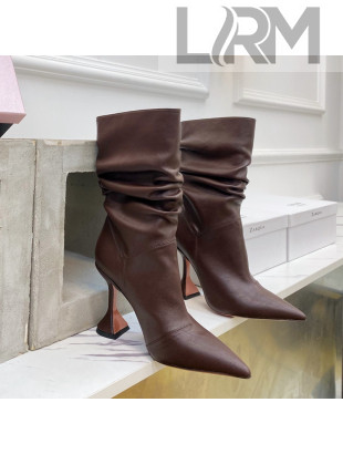 Amina Muaddi Pleated Calfskin Short Boots 9.5cm Brown 2021 111208