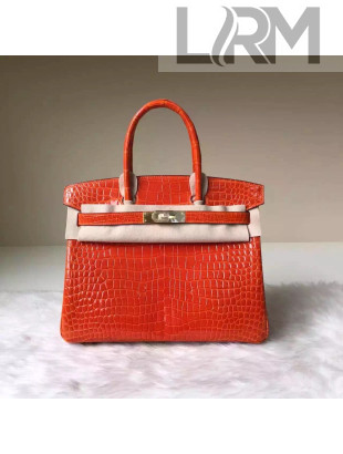 Hermes Birkin 30/35 Imported Crocodile Leather Bag Orange(GHW)