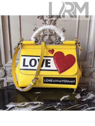 Dolce&Gabbana Medium/Large Sicily Bag in Dauphine Calfskin with Appliques Yellow 2018