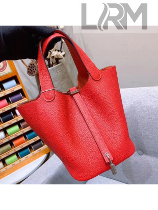 Hermes Picotin Lock 18cm/22cm in Clemence Leather with Silver Hardware Bright Red (All Handmade)
