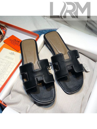 Hermes Oran Classic Calfskin Flat Slide Sandal Black 2021 14