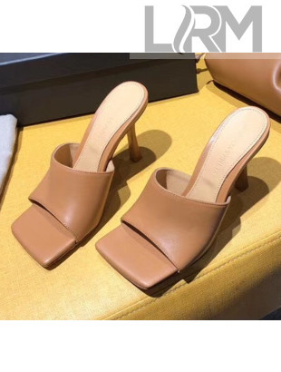 Bottega Veneta Square Sole Leather Sansals with 9cm Heel Brown 2019