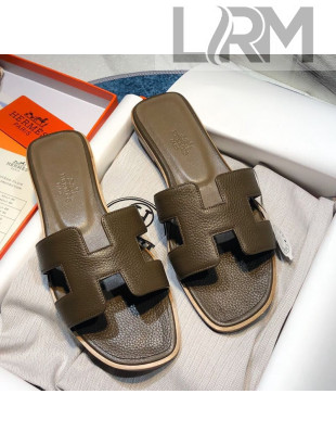 Hermes Oran Classic Calfskin Flat Slide Sandal Grey 2021 15