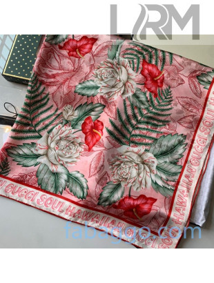 Gucci Hawaiian Flower Print Square Silk Scarf 90x90cm Pink 2020