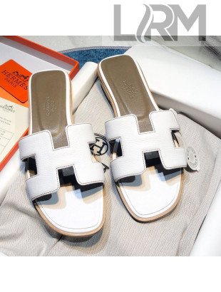 Hermes Oran Classic Calfskin Flat Slide Sandal White 2021 16