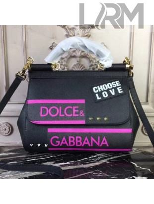 Dolce&Gabbana Medium Sicily Bag in Dauphine Calfskin with Studs Black 2018