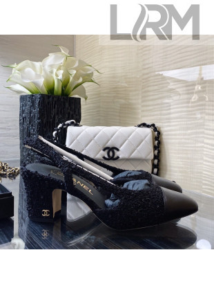 Chanel Tweed & Leather Slingbacks Pumps 6.5cm G31318 Black 2021 